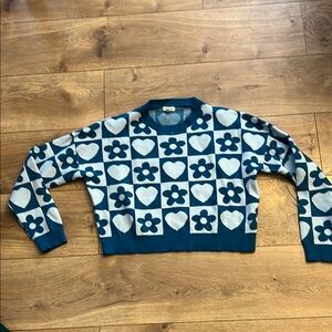 Blue and White heart and flower super soft Sweater
